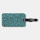 Aqua Black Leopard Print monogram Bagagelabel (Achterkant horizontaal)