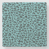 Aqua Black Leopard Print Stenen Onderzetter (Voorkant)