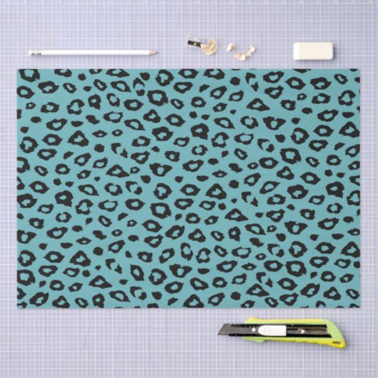 Aqua Black Leopard Print Tissuepapier (Craft)
