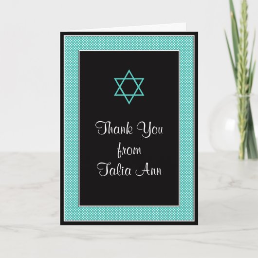 Aqua Black Mini Polka Dot Bat Mitzvah Dankjewelbri Bedankkaart (Voorkant)