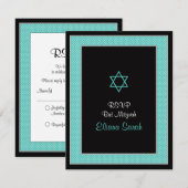 Aqua Black Mini Polka Dots Bat Mitswa RSVP-kaart RSVP Kaartje (Voorkant / Achterkant)