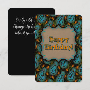 Aqua Black Paisley Birthday Elegance