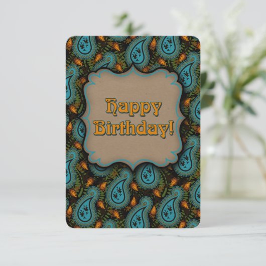 Aqua Black Paisley Verjaardag Elegantie (Staand voorkant)