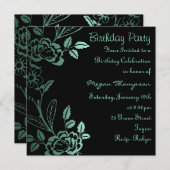 Aqua & Black Roos Leaf Verjaardagsuitnodiging Kaart (Voorkant / Achterkant)