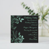 Aqua & Black Roos Leaf Verjaardagsuitnodiging Kaart (Staand voorkant)