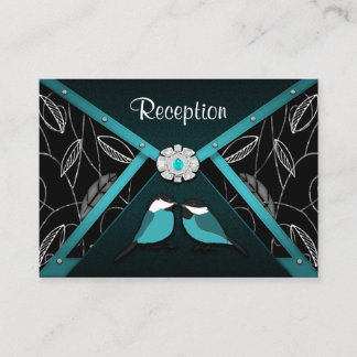 Aqua & Black Tortelduifjes bruiloft receptie Kaart