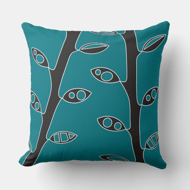 Aqua Black VINES Retro DESIGN Sierkussen (Voorkant)