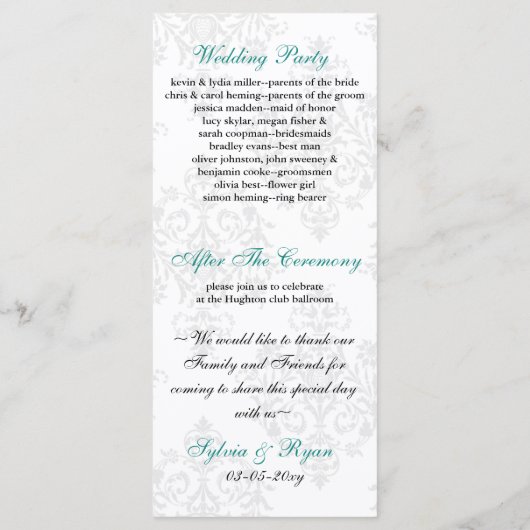 aqua black Wedding programma Programmakaart (Achterkant)