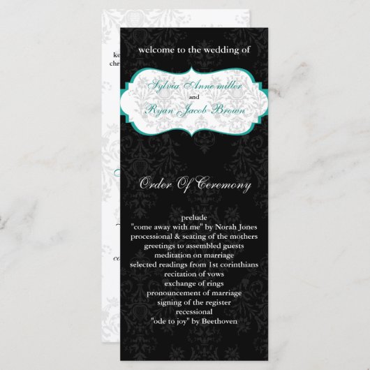 aqua black Wedding programma Programmakaart (Voorkant / Achterkant)