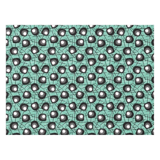 Aqua, Black & White Atomic Blobs | Midden-eeuw Tafelkleed (Voorkant (Horizontaal))