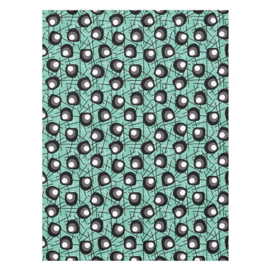 Aqua, Black & White Atomic Blobs | Midden-eeuw Tafelkleed (Voorkant)