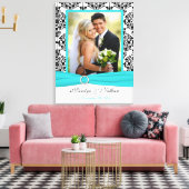 Aqua, Black, White Damask Wedding Canvas Afdruk (Insitu (Woonkamer))