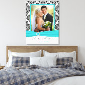 Aqua, Black, White Damask Wedding Canvas Afdruk (Insitu (Slaapkamer))