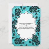 Aqua Black White Floral Damask Wedding Invitation Kaart (Achterkant)