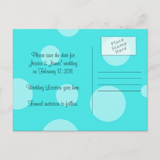 Aqua Black White Polka Dot Save the Date Briefkaar Aankondigingskaart (Achterkant)