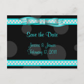 Aqua Black White Polka Dot Save the Date Briefkaar Aankondigingskaart (Voorkant)