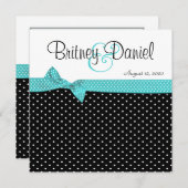 Aqua Black & White Polka Dot Wedding Invitations Kaart (Voorkant / Achterkant)