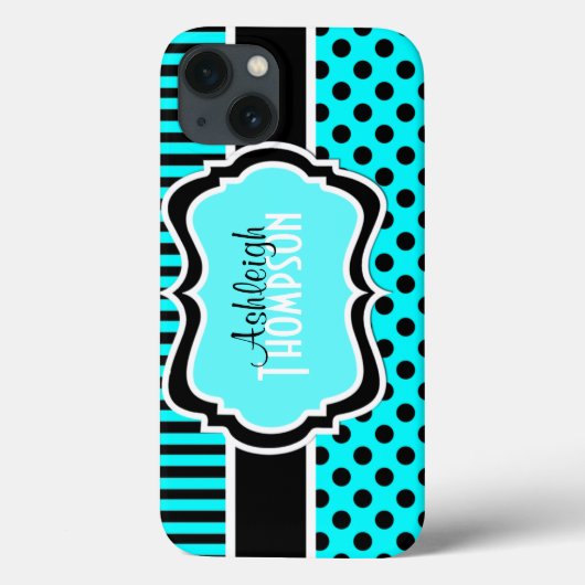 Aqua Black White Striped Polka Dots iPad Air Case (Achterkant)