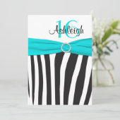 Aqua, Black, White Zebra 16th Birthday Invitation Kaart (Staand voorkant)
