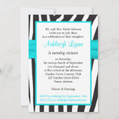 Aqua, Black, White Zebra 16th Birthday Invitation Kaart (Achterkant)