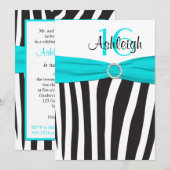 Aqua, Black, White Zebra 16th Birthday Invitation Kaart (Voorkant / Achterkant)