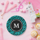 Aqua Black Zebra Stripe Monogram Papier Bord (Feest)