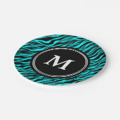 Aqua Black Zebra Stripe Monogram Papier Bord (Gekanteld)