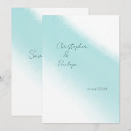 Aqua Blau Calligraphy Watercolor Save the Date  Kaart
