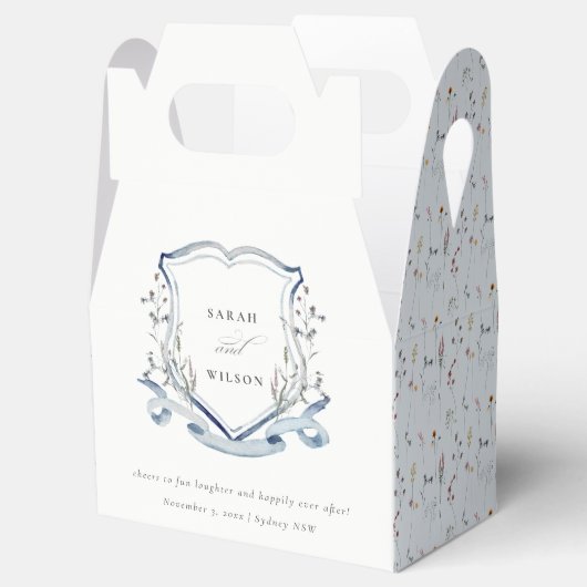 Aqua Blau Wilde Bloem Waterverf Crest Trouw Bedankdoosjes (Geopend)