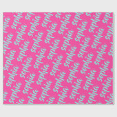 Aqua blauw aangepaste naam script vet heet roze cadeaupapier (Vlak)