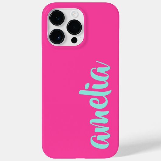 Aqua blauw aangepaste naam script vet heet roze Case-Mate iPhone case (Achterkant)