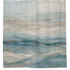 Aqua Blauw Beige Teal Crème Abstract Golfpatroon Douchegordijn