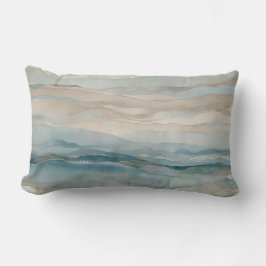 Aqua Blauw Beige Teal Crème Abstract Golfpatroon Kussen