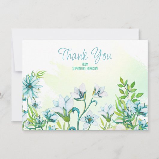 Aqua Blauw/Blauwgroen Waterverf Bloemen Gepersonal Notitiekaartje (Voorkant)