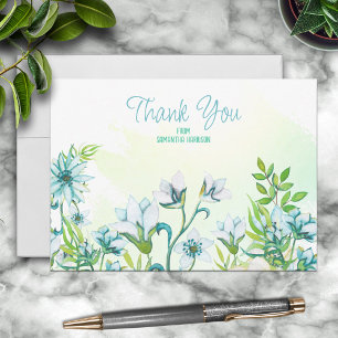 Aqua Blauw/Blauwgroen Waterverf Bloemen Gepersonal Notitiekaartje