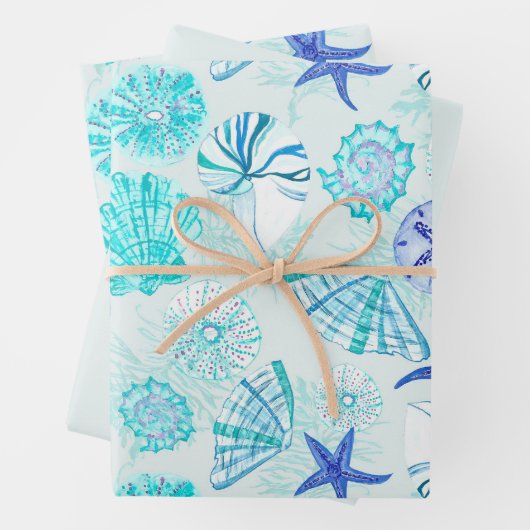 Aqua-blauw-blauwgroen waterverf gemengd ontwerp va inpakpapier vel (In situ)