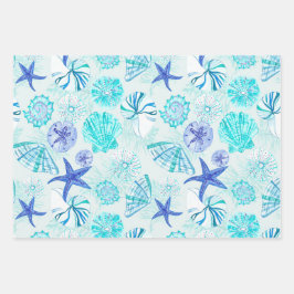 Aqua-blauw-blauwgroen waterverf gemengd ontwerp va inpakpapier vel