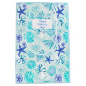 Aqua-blauw-blauwgroen waterverf seashell-w/douanen medium cadeauzakje (Voorkant)