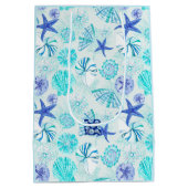 Aqua-blauw-blauwgroen waterverf seashell-w/douanen medium cadeauzakje (Achterkant)