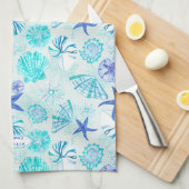 Aqua-blauw-blauwgroen waterverf seashell-w/douanen theedoek (Quarter Fold)