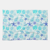 Aqua-blauw-blauwgroen waterverf seashell-w/douanen theedoek (Horizontaal)