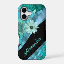 aqua blauw bloempatroon gepersonaliseerd