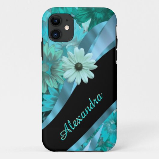 aqua blauw bloempatroon gepersonaliseerd Case-Mate iPhone case (Achterkant)