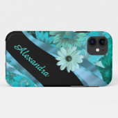 aqua blauw bloempatroon gepersonaliseerd Case-Mate iPhone case (Achterkant (horizontaal))