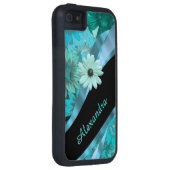  aqua blauw bloempatroon gepersonaliseerd Case-Mate iPhone case (Back/Rechts)