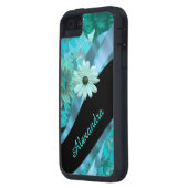  aqua blauw bloempatroon gepersonaliseerd Case-Mate iPhone case (Achterkant Links)
