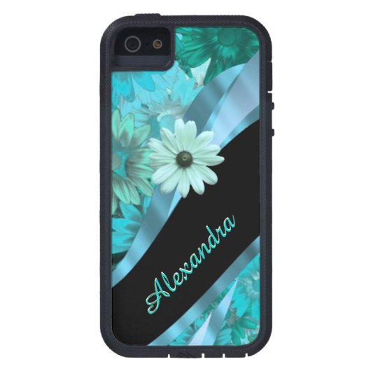  aqua blauw bloempatroon gepersonaliseerd Case-Mate iPhone case (Achterkant)