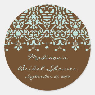 Aqua Blauw & Bruin Damask Bruiddouche Sticker