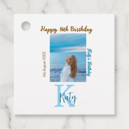 Aqua blauw bruin gelukkige 16e verjaardag foto naa bedankjes labels