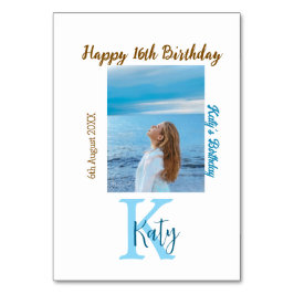 Aqua blauw bruin gelukkige 16e verjaardag foto naa kaart